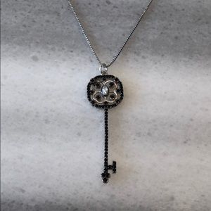 .925 silver, key pendant necklace, black CZ stones